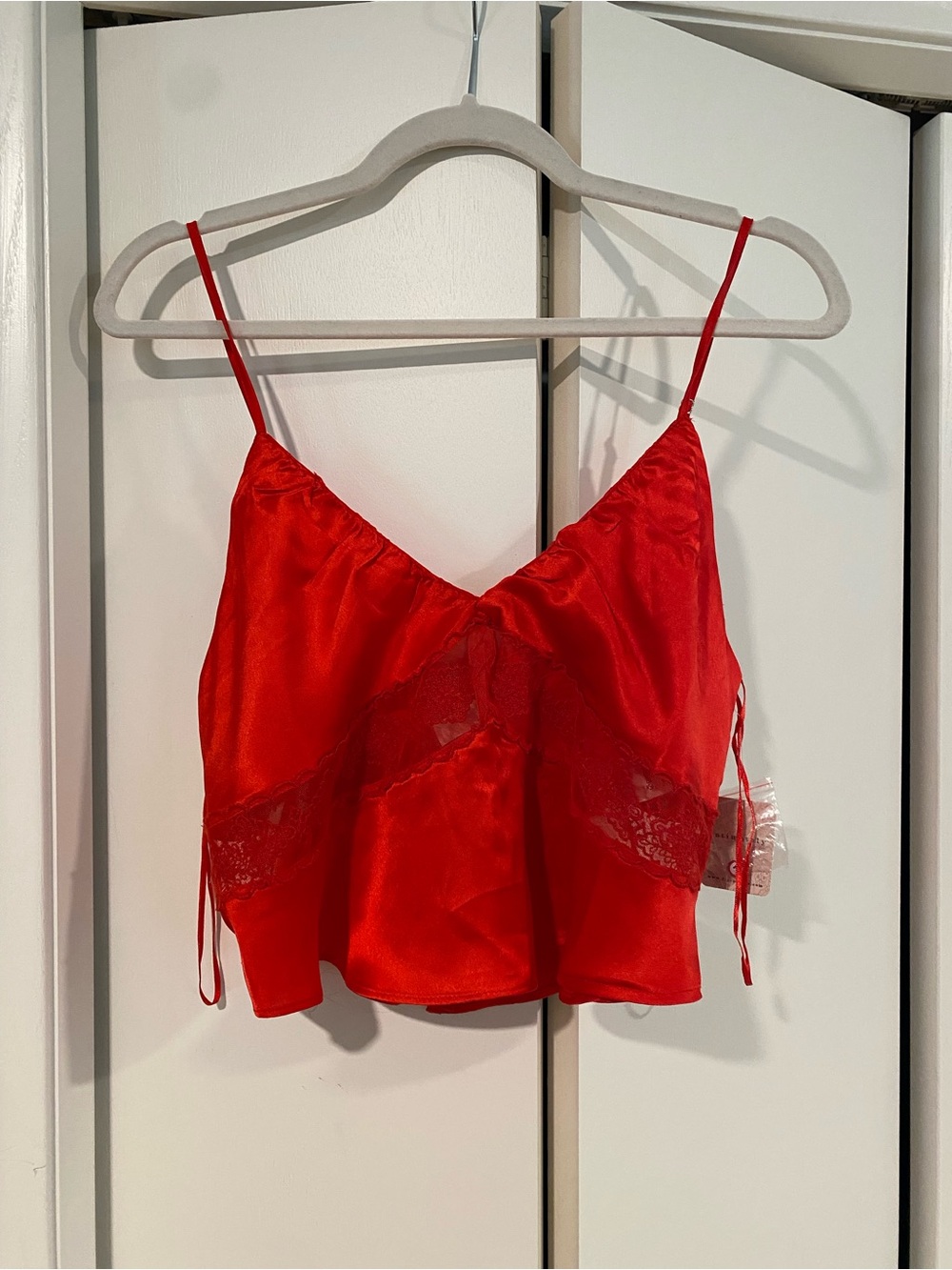Free People Red Satin Lace Trim Cami